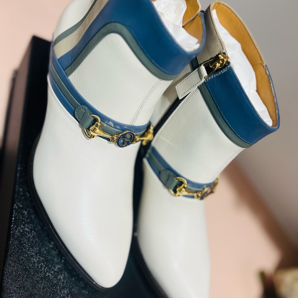 Gucci White and Blue Ankle Boots